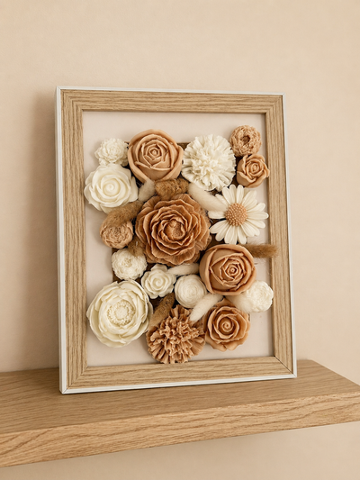 Cadre fleuri parfumé ambre artisanal – décoration florale fait main