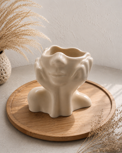 Petit Vase Visage Abstrait en Jesmonite
